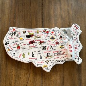Ceramic Cheese Board Serving Tray United States Fun Campy Retro Brand New